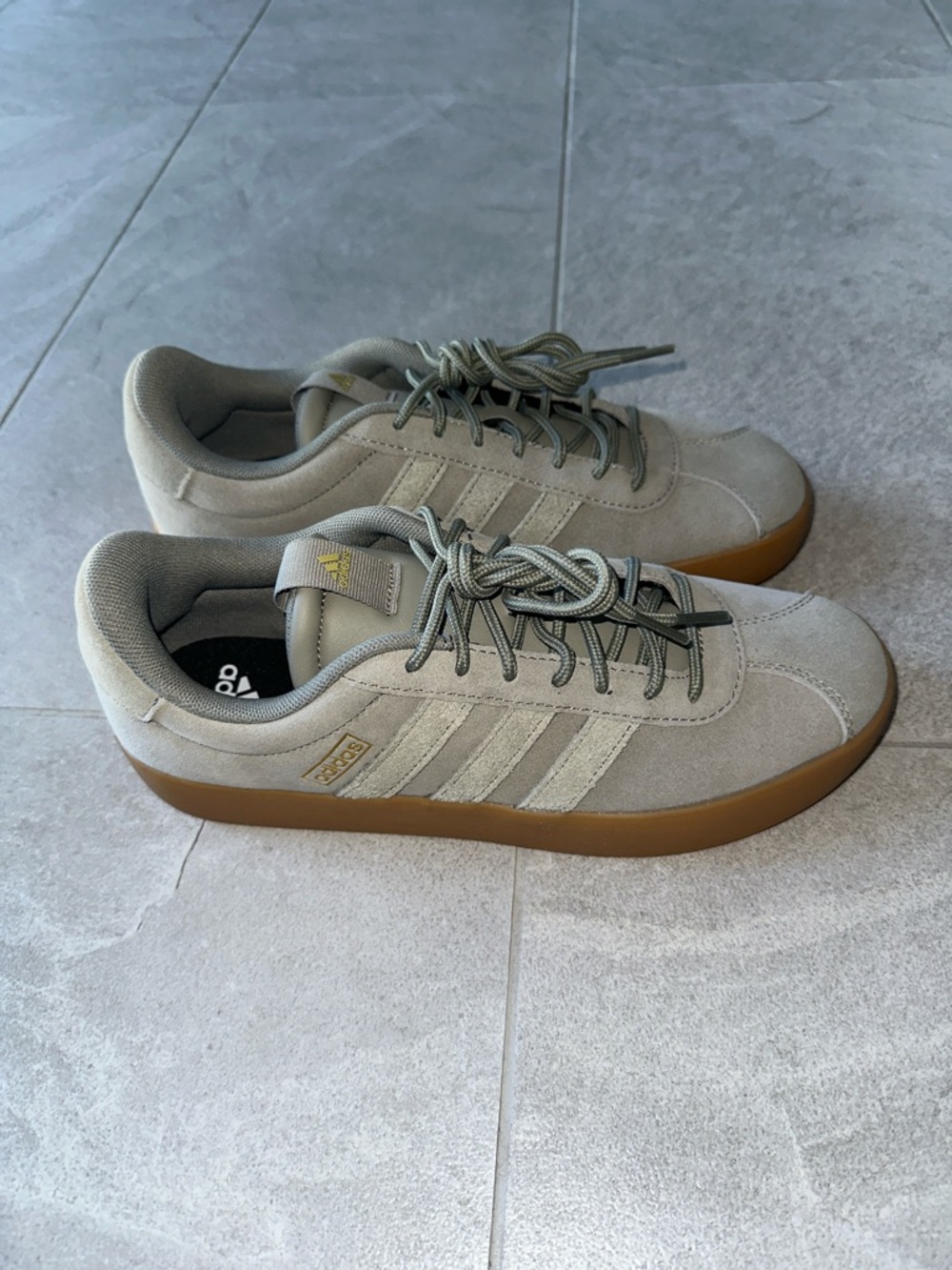 adidas Men’s Suede Sneakers in Light Olive with Gum Sole